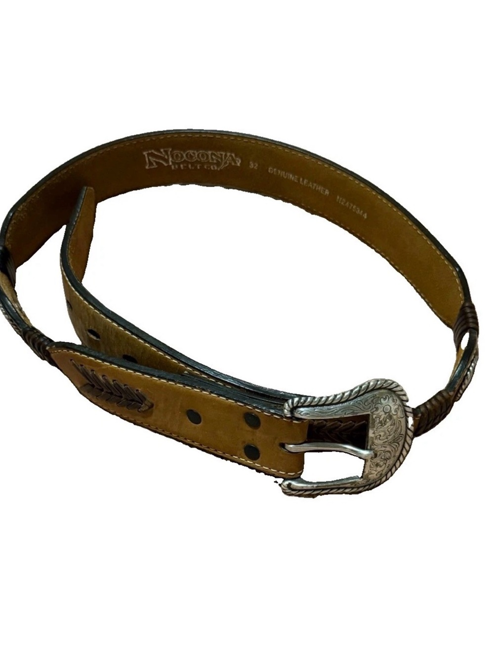 Nocona Belt with Genuine Leather and Silver Concho Buckle Rodeo Woven Women 32